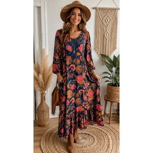 New Jaase Floral Maxi Dress  Crochet A Line  Hippy Boho  Aussie XL
